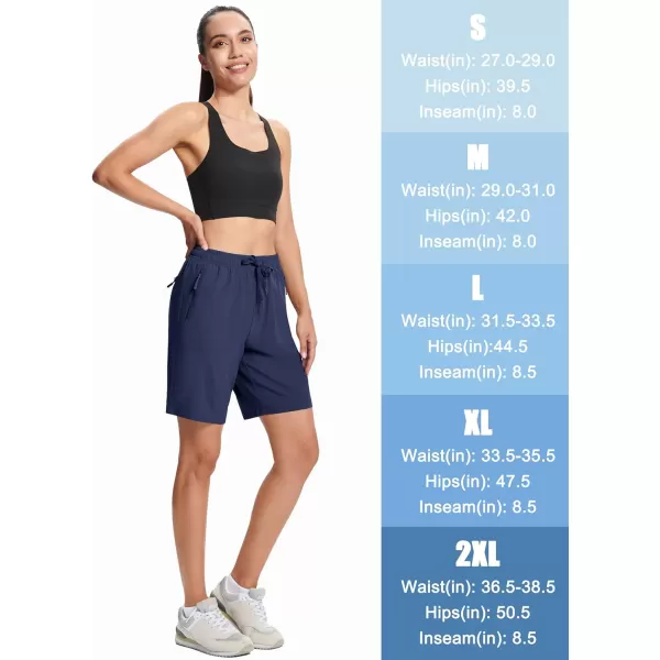 MAGCOMSEN Women's Hiking Shorts Lightweight Quick Dry 8" Golf Shorts Water Resistant with 3 Zipper Pockets