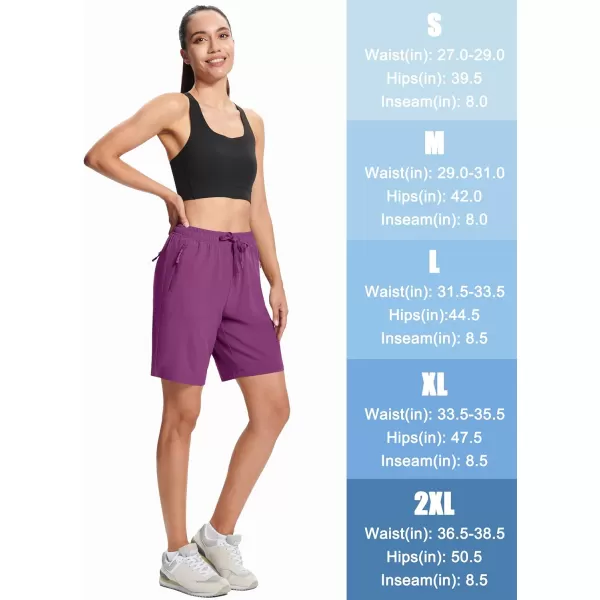 MAGCOMSEN Women's Hiking Shorts Lightweight Quick Dry 8" Golf Shorts Water Resistant with 3 Zipper Pockets