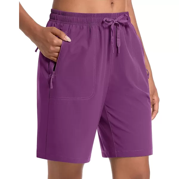 MAGCOMSEN Women's Hiking Shorts Lightweight Quick Dry 8" Golf Shorts Water Resistant with 3 Zipper Pockets