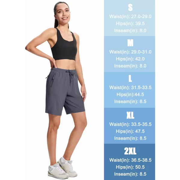 MAGCOMSEN Women's Hiking Shorts Lightweight Quick Dry 8" Golf Shorts Water Resistant with 3 Zipper Pockets