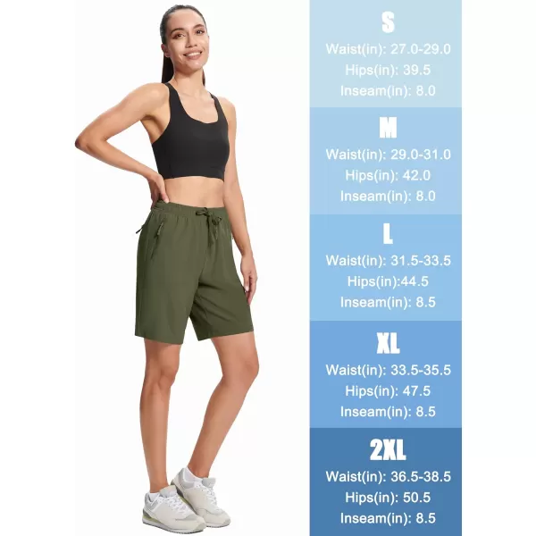 MAGCOMSEN Women's Hiking Shorts Lightweight Quick Dry 8" Golf Shorts Water Resistant with 3 Zipper Pockets