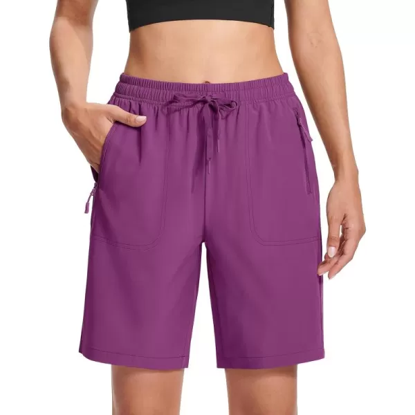 MAGCOMSEN Women's Hiking Shorts Lightweight Quick Dry 8" Golf Shorts Water Resistant with 3 Zipper Pockets