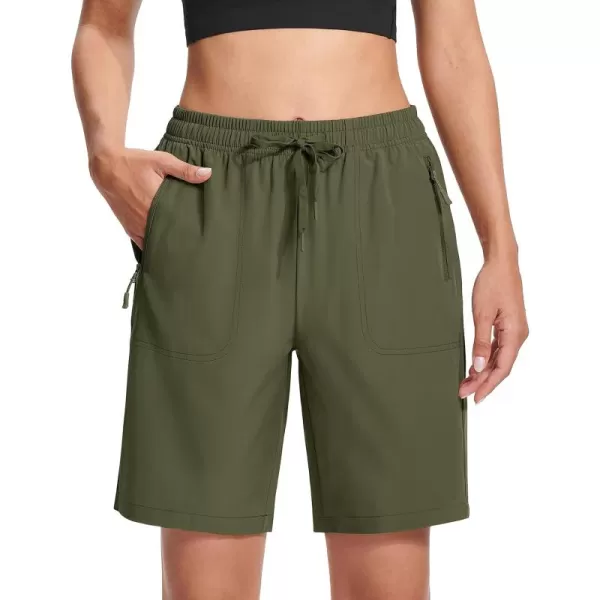 MAGCOMSEN Women's Hiking Shorts Lightweight Quick Dry 8" Golf Shorts Water Resistant with 3 Zipper Pockets