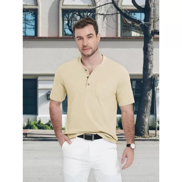 MAGCOMSEN Men's Henley Shirts Short Sleeve Pocket Tee Shirts Cotton Casual T-Shirts Vintage Plain Shirts Summer Fashion