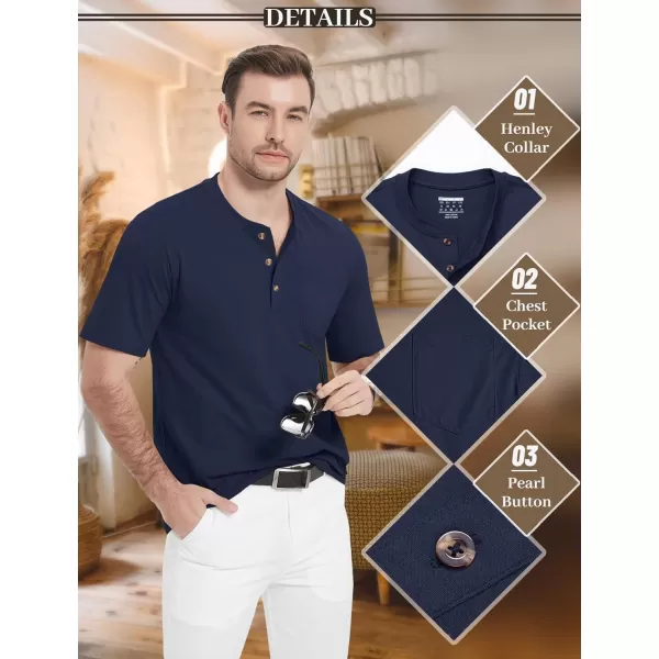 MAGCOMSEN Men's Henley Shirts Short Sleeve Pocket Tee Shirts Cotton Casual T-Shirts Vintage Plain Shirts Summer Fashion