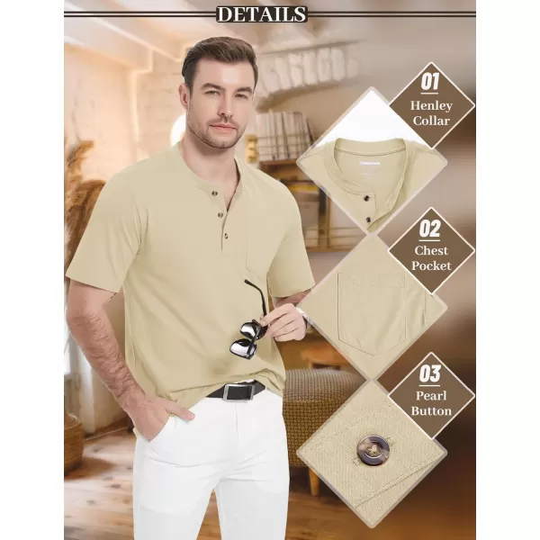 MAGCOMSEN Men's Henley Shirts Short Sleeve Pocket Tee Shirts Cotton Casual T-Shirts Vintage Plain Shirts Summer Fashion