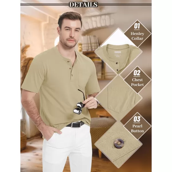 MAGCOMSEN Men's Henley Shirts Short Sleeve Pocket Tee Shirts Cotton Casual T-Shirts Vintage Plain Shirts Summer Fashion