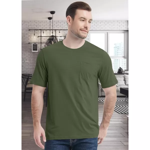 MAGCOMSEN Mens T Shirt Short Sleeve Pocket T Shirt Cotton Crewneck Tee Regular Fit Ribbed Neckline Shirt for Men