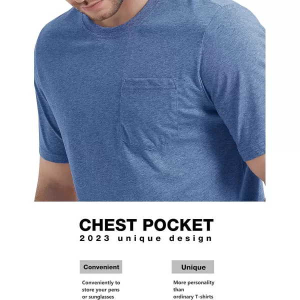 MAGCOMSEN Mens T Shirt Short Sleeve Pocket T Shirt Cotton Crewneck Tee Regular Fit Ribbed Neckline Shirt for Men
