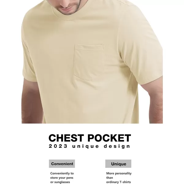 MAGCOMSEN Mens T Shirt Short Sleeve Pocket T Shirt Cotton Crewneck Tee Regular Fit Ribbed Neckline Shirt for Men
