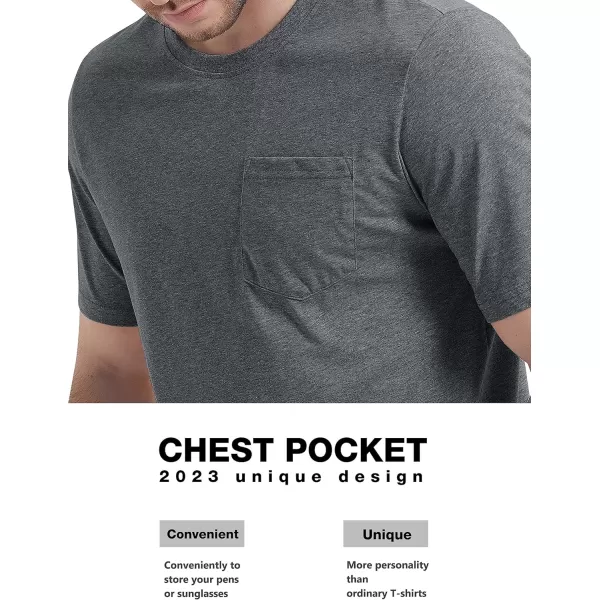 MAGCOMSEN Mens T Shirt Short Sleeve Pocket T Shirt Cotton Crewneck Tee Regular Fit Ribbed Neckline Shirt for Men