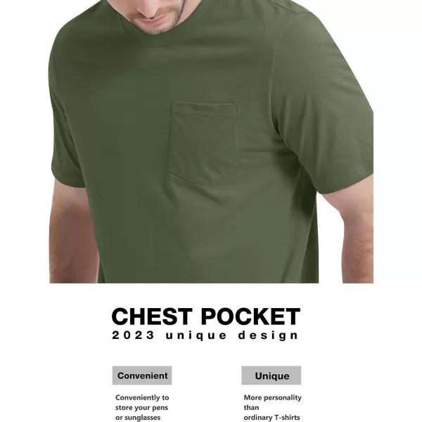MAGCOMSEN Mens T Shirt Short Sleeve Pocket T Shirt Cotton Crewneck Tee Regular Fit Ribbed Neckline Shirt for Men