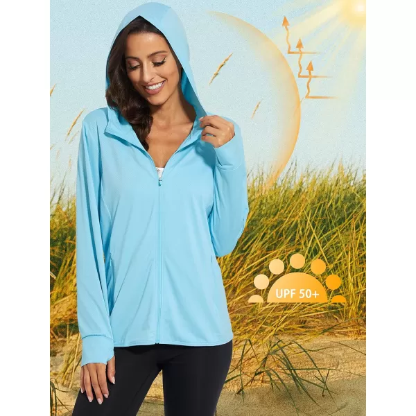 MAGCOMSEN Women's Jackets Lightweight UPF 50+ Sun Protection Shirt Hoodie Hiking Running Athletic Jacket Thumb Hole 4 Pockets