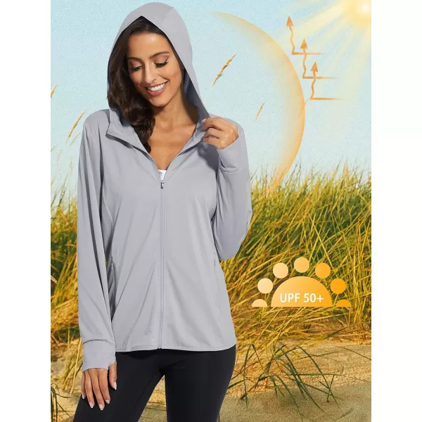 MAGCOMSEN Women's Jackets Lightweight UPF 50+ Sun Protection Shirt Hoodie Hiking Running Athletic Jacket Thumb Hole 4 Pockets