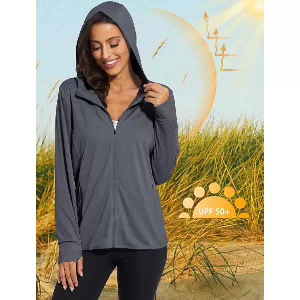 MAGCOMSEN Women's Jackets Lightweight UPF 50+ Sun Protection Shirt Hoodie Hiking Running Athletic Jacket Thumb Hole 4 Pockets
