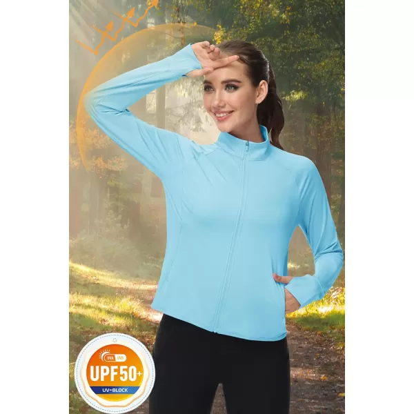 MAGCOMSEN Women's UPF 50+ Lightweight Athletic Jackets Cropped Zip Up Long Sleeve Shirts Sun Protection with Thumb Holes