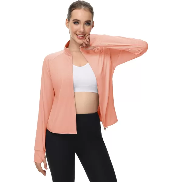 MAGCOMSEN Women's UPF 50+ Lightweight Athletic Jackets Cropped Zip Up Long Sleeve Shirts Sun Protection with Thumb Holes