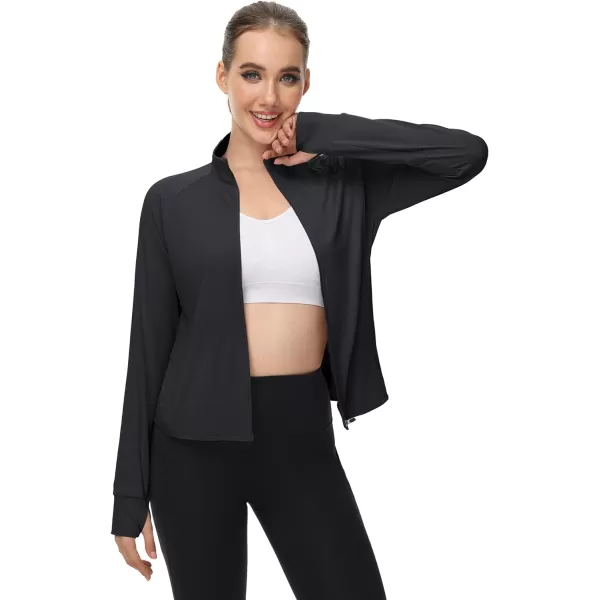 MAGCOMSEN Women's UPF 50+ Lightweight Athletic Jackets Cropped Zip Up Long Sleeve Shirts Sun Protection with Thumb Holes