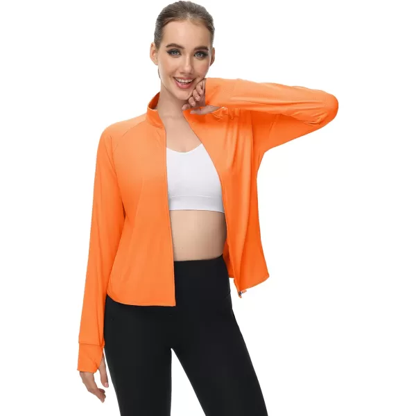 MAGCOMSEN Women's UPF 50+ Lightweight Athletic Jackets Cropped Zip Up Long Sleeve Shirts Sun Protection with Thumb Holes