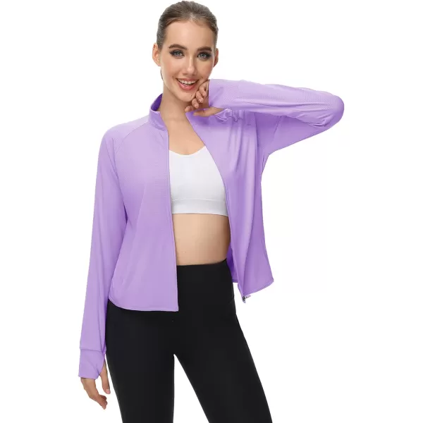 MAGCOMSEN Women's UPF 50+ Lightweight Athletic Jackets Cropped Zip Up Long Sleeve Shirts Sun Protection with Thumb Holes