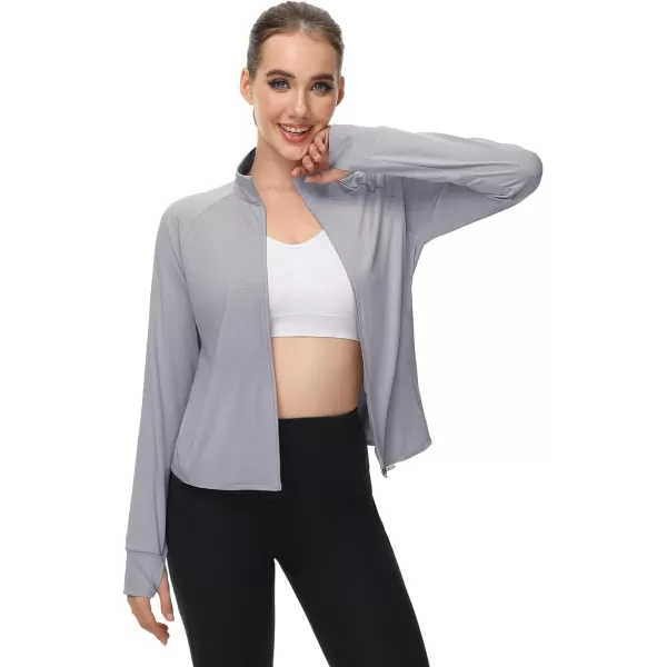 MAGCOMSEN Women's UPF 50+ Lightweight Athletic Jackets Cropped Zip Up Long Sleeve Shirts Sun Protection with Thumb Holes