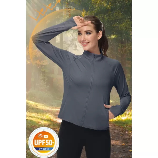 MAGCOMSEN Women's UPF 50+ Lightweight Athletic Jackets Cropped Zip Up Long Sleeve Shirts Sun Protection with Thumb Holes