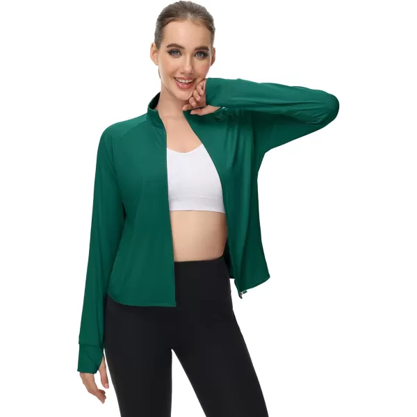 MAGCOMSEN Women's UPF 50+ Lightweight Athletic Jackets Cropped Zip Up Long Sleeve Shirts Sun Protection with Thumb Holes
