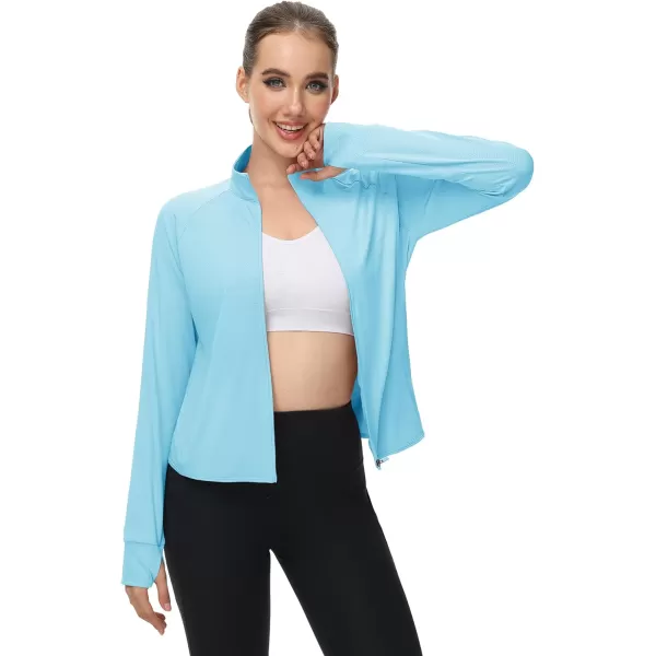 MAGCOMSEN Women's UPF 50+ Lightweight Athletic Jackets Cropped Zip Up Long Sleeve Shirts Sun Protection with Thumb Holes