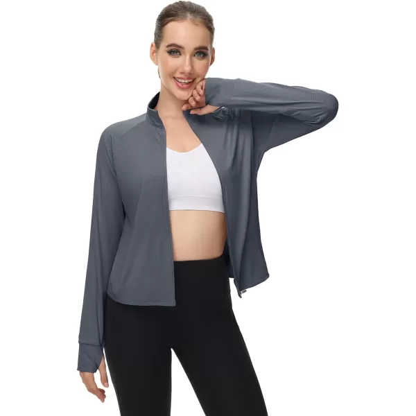 MAGCOMSEN Women's UPF 50+ Lightweight Athletic Jackets Cropped Zip Up Long Sleeve Shirts Sun Protection with Thumb Holes