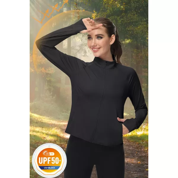 MAGCOMSEN Women's UPF 50+ Lightweight Athletic Jackets Cropped Zip Up Long Sleeve Shirts Sun Protection with Thumb Holes