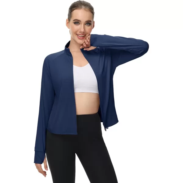 MAGCOMSEN Women's UPF 50+ Lightweight Athletic Jackets Cropped Zip Up Long Sleeve Shirts Sun Protection with Thumb Holes