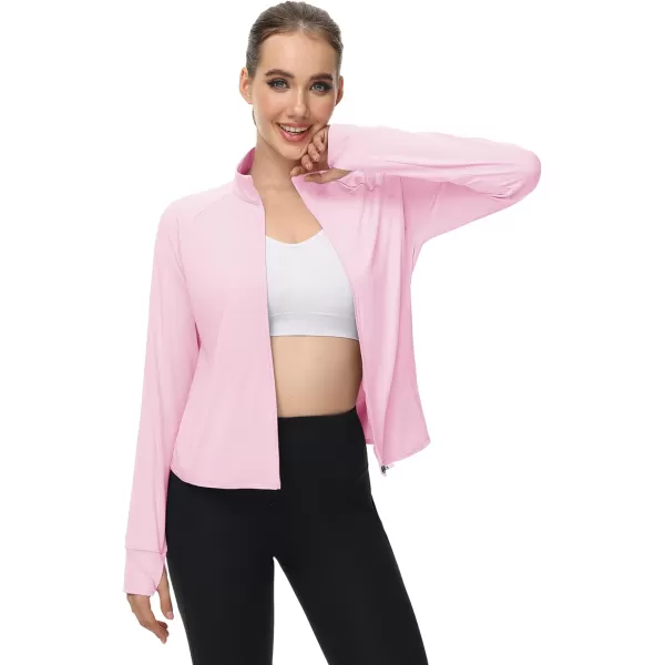 MAGCOMSEN Women's UPF 50+ Lightweight Athletic Jackets Cropped Zip Up Long Sleeve Shirts Sun Protection with Thumb Holes