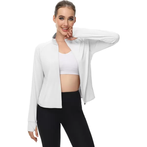 MAGCOMSEN Women's UPF 50+ Lightweight Athletic Jackets Cropped Zip Up Long Sleeve Shirts Sun Protection with Thumb Holes
