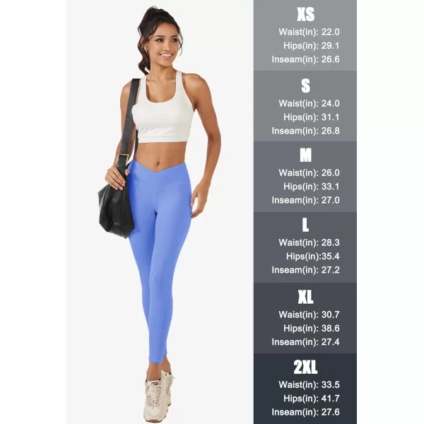 MAGCOMSEN Women's V Cross Waist Leggings with Pockets 27" Brushed Lined Tummy Control Gym Workout Leggings Yoga Pants