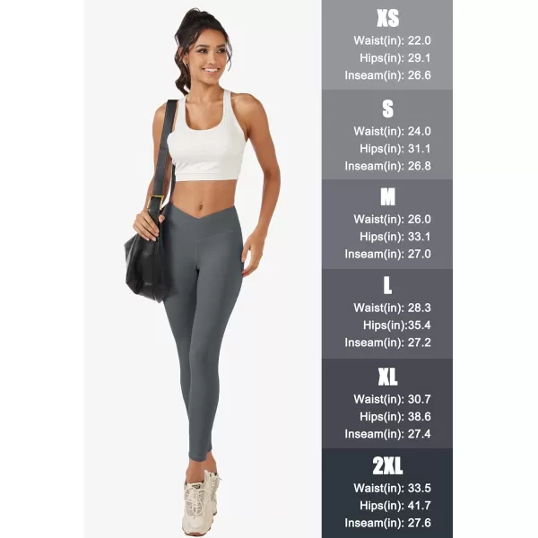 MAGCOMSEN Women's V Cross Waist Leggings with Pockets 27" Brushed Lined Tummy Control Gym Workout Leggings Yoga Pants