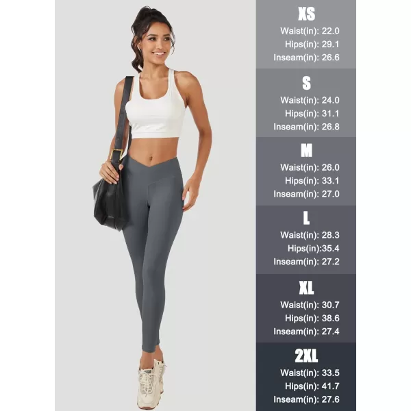 MAGCOMSEN Women's V Cross Waist Leggings with Pockets 27" Brushed Lined Tummy Control Gym Workout Leggings Yoga Pants