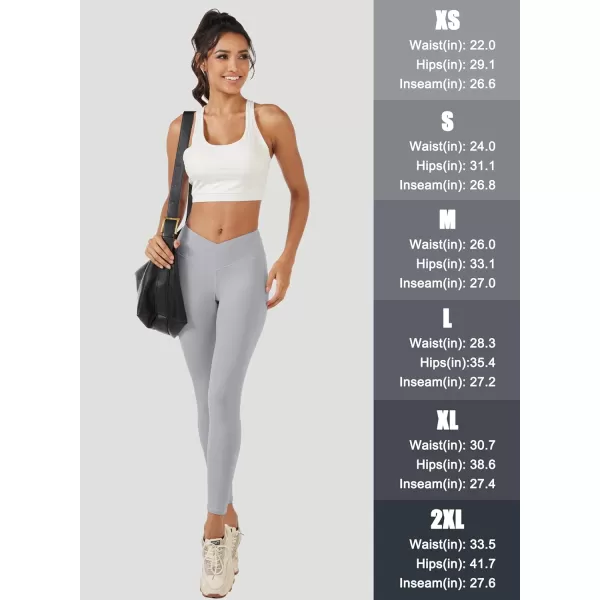 MAGCOMSEN Women's V Cross Waist Leggings with Pockets 27" Brushed Lined Tummy Control Gym Workout Leggings Yoga Pants