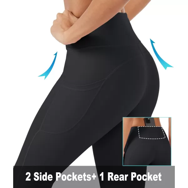 MAGCOMSEN Women's V Cross Waist Leggings with Pockets 27" Brushed Lined Tummy Control Gym Workout Leggings Yoga Pants