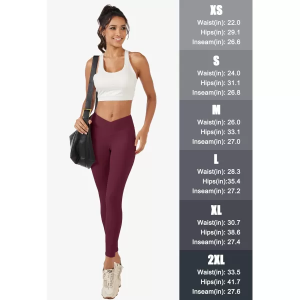 MAGCOMSEN Women's V Cross Waist Leggings with Pockets 27" Brushed Lined Tummy Control Gym Workout Leggings Yoga Pants