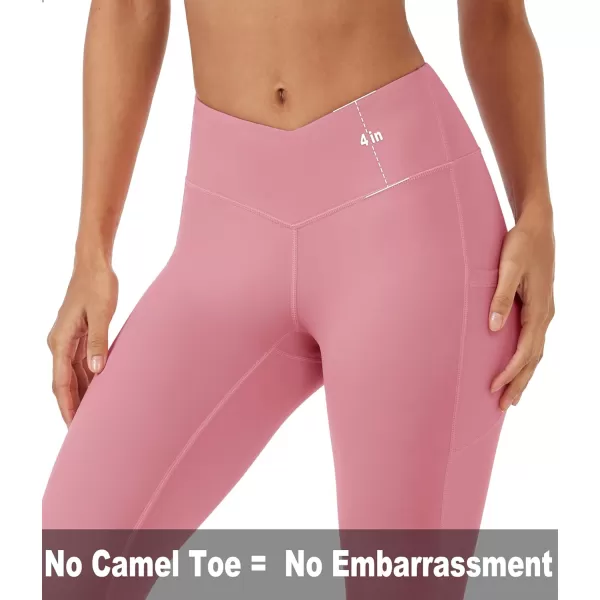 MAGCOMSEN Women's V Cross Waist Leggings with Pockets 27" Brushed Lined Tummy Control Gym Workout Leggings Yoga Pants