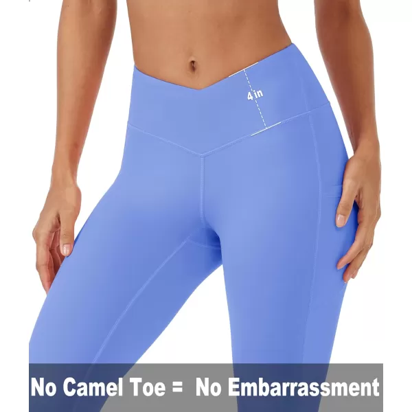 MAGCOMSEN Women's V Cross Waist Leggings with Pockets 27" Brushed Lined Tummy Control Gym Workout Leggings Yoga Pants