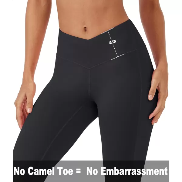 MAGCOMSEN Women's V Cross Waist Leggings with Pockets 27" Brushed Lined Tummy Control Gym Workout Leggings Yoga Pants