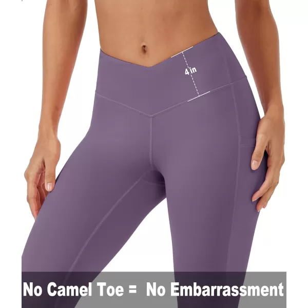 MAGCOMSEN Women's V Cross Waist Leggings with Pockets 27" Brushed Lined Tummy Control Gym Workout Leggings Yoga Pants
