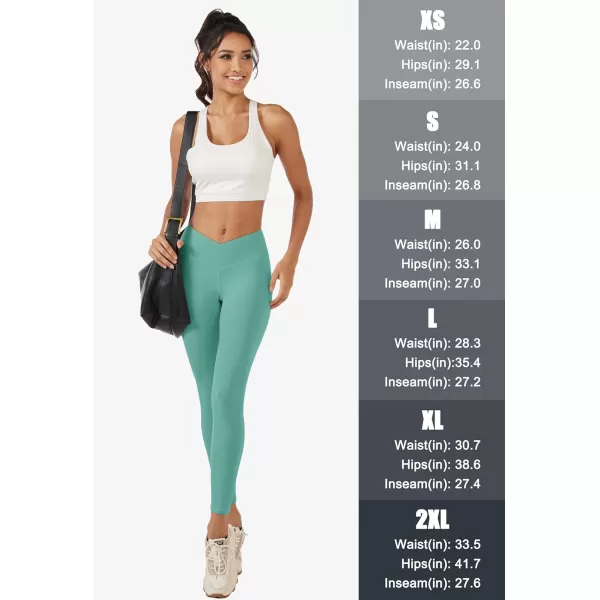 MAGCOMSEN Women's V Cross Waist Leggings with Pockets 27" Brushed Lined Tummy Control Gym Workout Leggings Yoga Pants