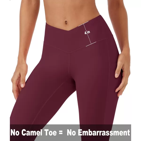 MAGCOMSEN Women's V Cross Waist Leggings with Pockets 27" Brushed Lined Tummy Control Gym Workout Leggings Yoga Pants