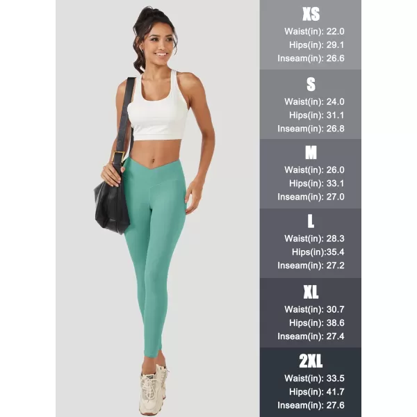 MAGCOMSEN Women's V Cross Waist Leggings with Pockets 27" Brushed Lined Tummy Control Gym Workout Leggings Yoga Pants