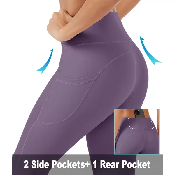 MAGCOMSEN Women's V Cross Waist Leggings with Pockets 27" Brushed Lined Tummy Control Gym Workout Leggings Yoga Pants