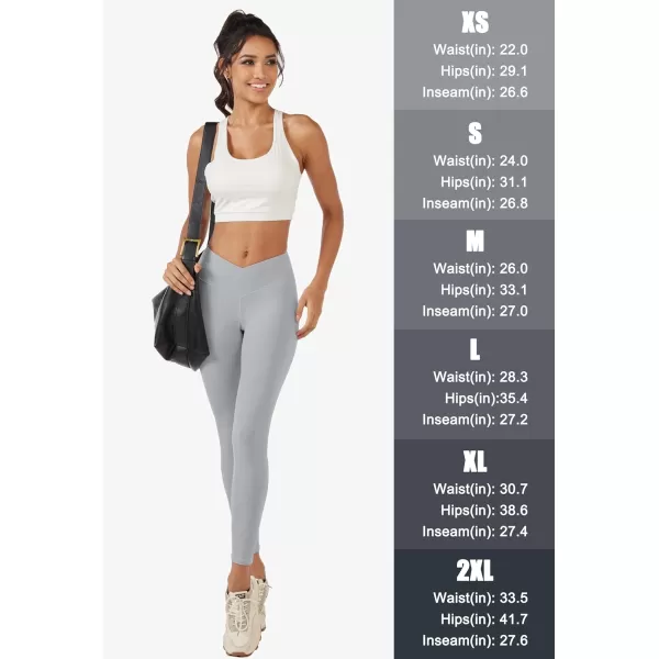 MAGCOMSEN Women's V Cross Waist Leggings with Pockets 27" Brushed Lined Tummy Control Gym Workout Leggings Yoga Pants