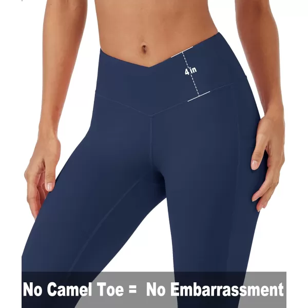 MAGCOMSEN Women's V Cross Waist Leggings with Pockets 27" Brushed Lined Tummy Control Gym Workout Leggings Yoga Pants