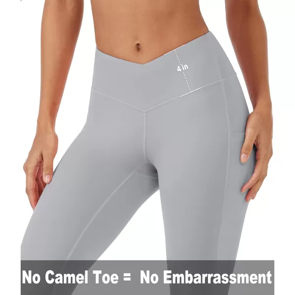 MAGCOMSEN Women's V Cross Waist Leggings with Pockets 27" Brushed Lined Tummy Control Gym Workout Leggings Yoga Pants